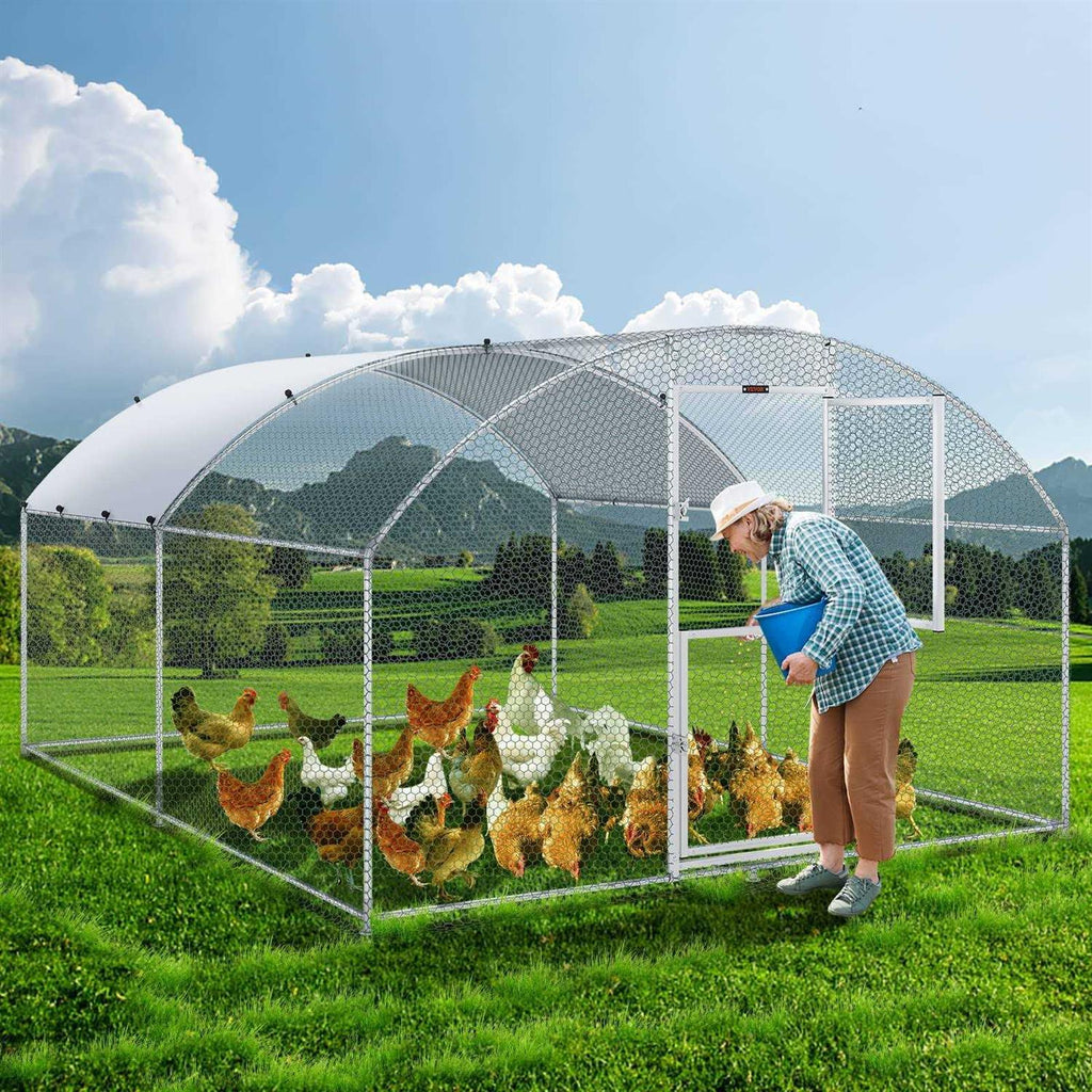 Large Metal Chicken Coop with Run and Waterproof Cover H625
