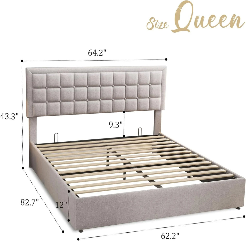 Queen Size Light Grey Upholstered Storage Bed Frame F581