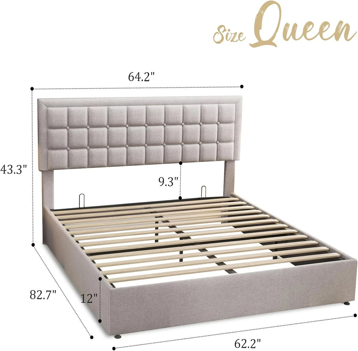 Queen Size Light Grey Upholstered Storage Bed Frame F581