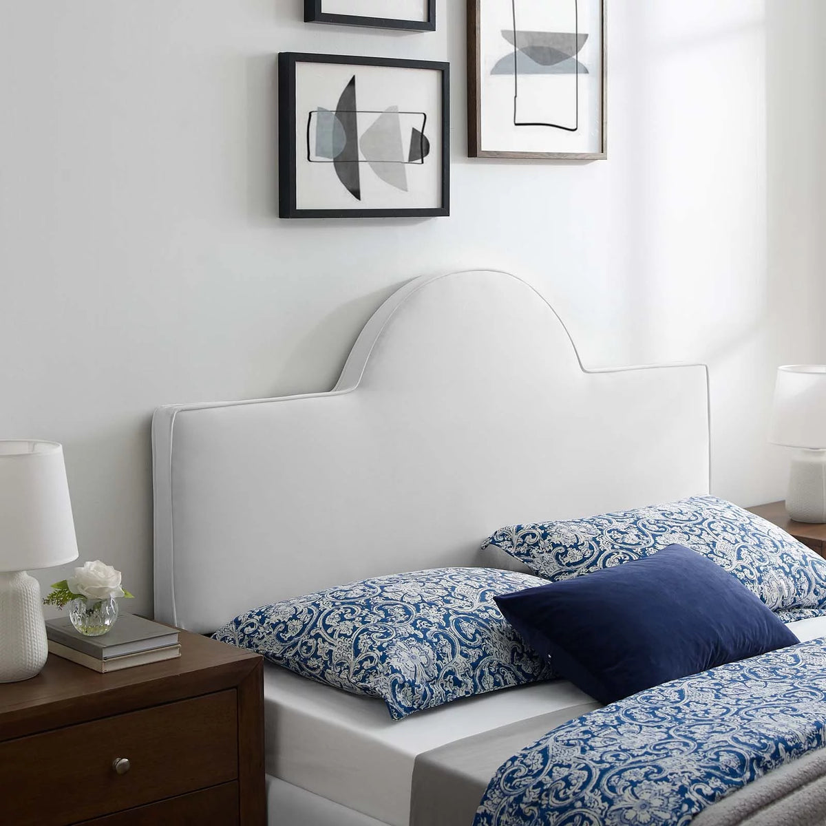 King/California King White Velvet Headboard O494