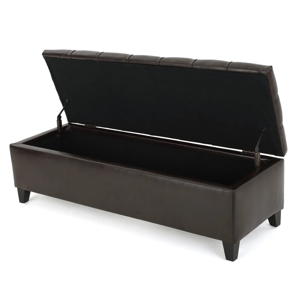 Brown Faux Leather Storage Ottoman Bench M1755