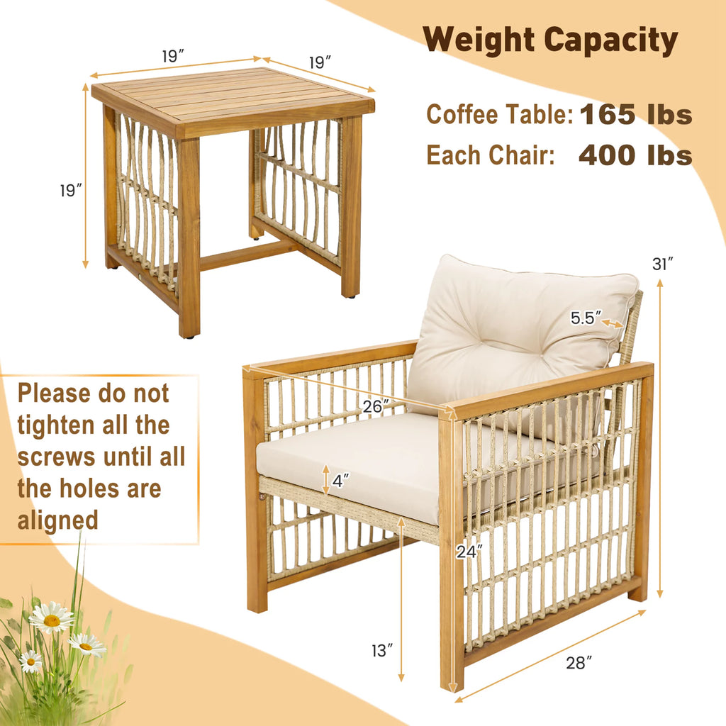3 Pc PE Wicker Patio Conversation Set with Cushions H4350