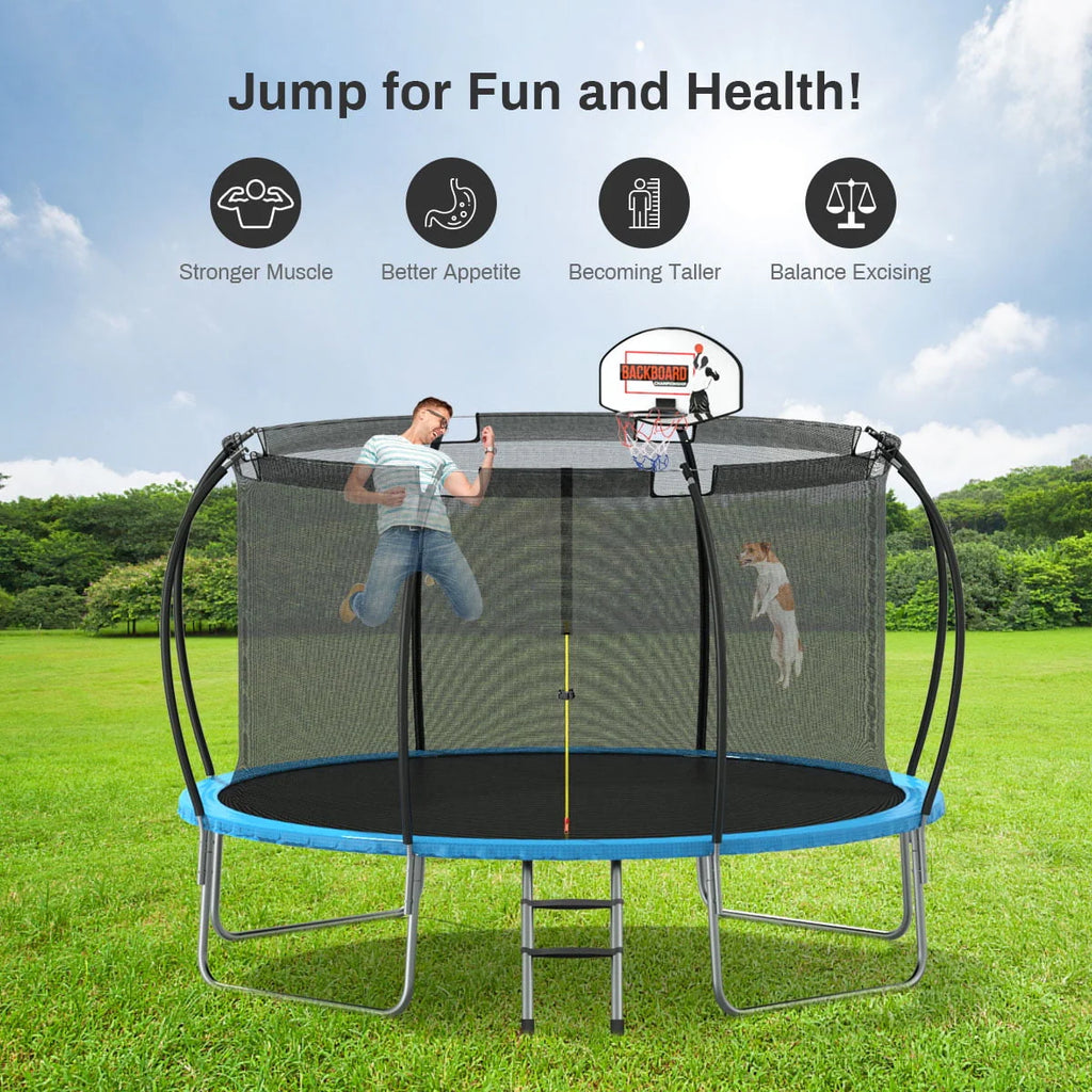 12' Round Backyard Trampoline with Safety Enclosure and Basketball Hoop G57639