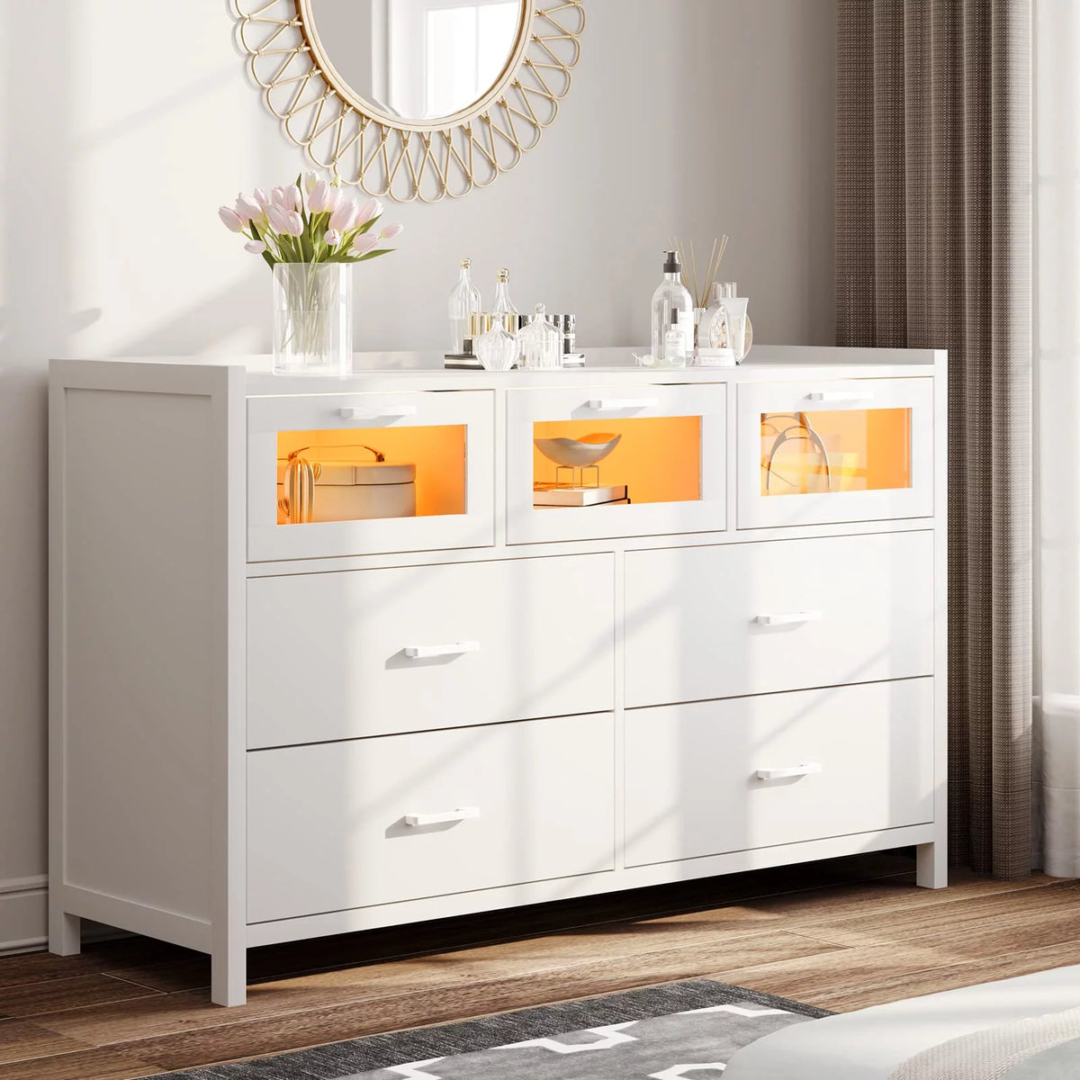 White 7 Drawer Wood Dresser L640