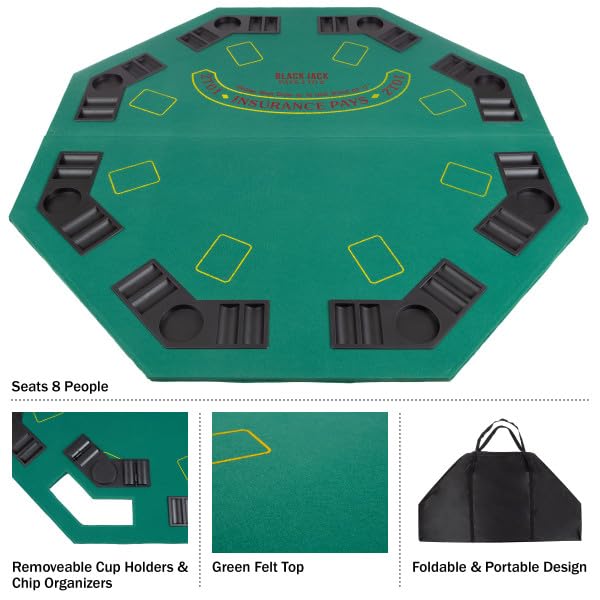 48-Inch Folding Poker Table Top with Cupholders and Chip Trays Z6775