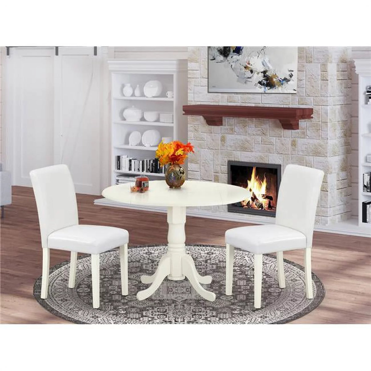 White 3 Piece Round Dining Table Set with 2 Chairs G691
