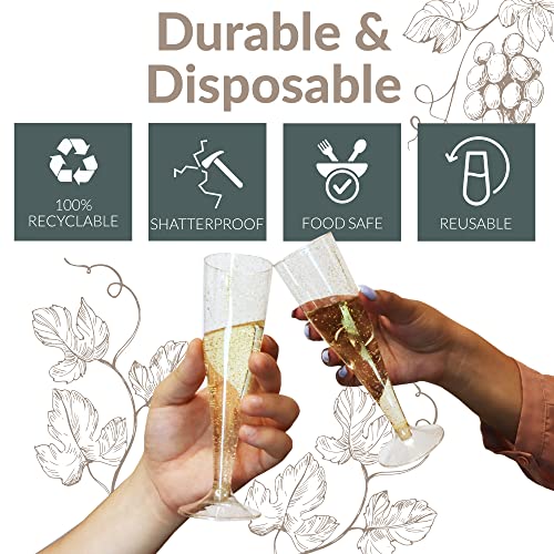 100 Pack 4.5 oz Gold Glitter Plastic Champagne Flutes H18406