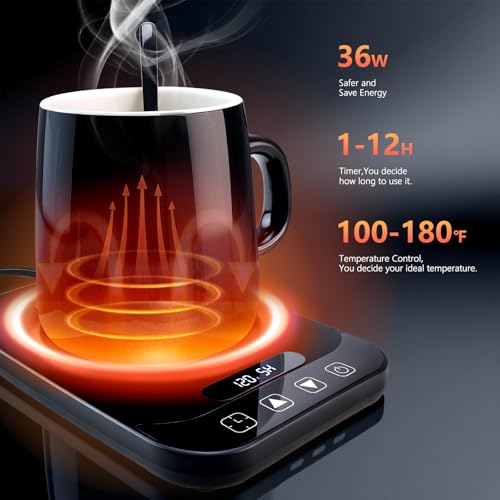 36W Electric Smart Coffee Mug Warmer Set with Timer, Black 14oz O88534