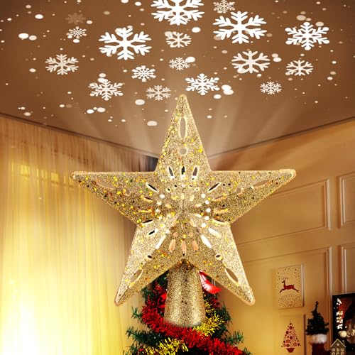 Star Tree Topper with Built-in Led Snowflake Projector Lights Z714