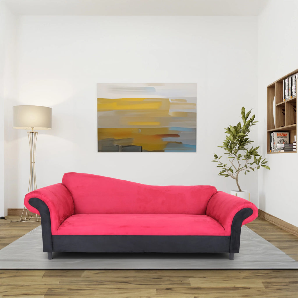 Red and Black Velvet Sofa with Solid Wood Frame B3973
