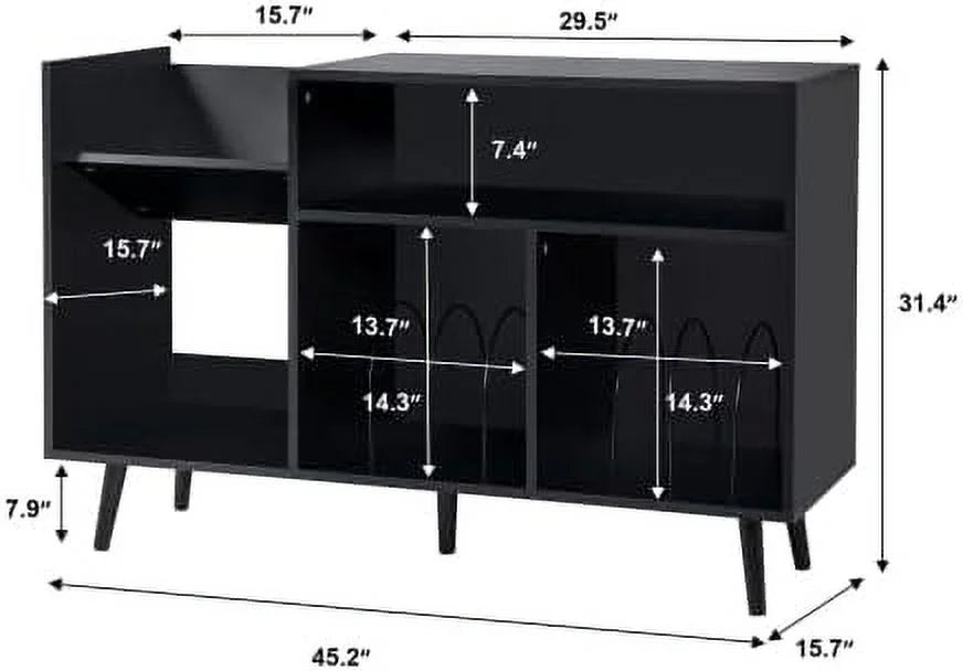 Black Record Player Stand with Wood Legs N47777