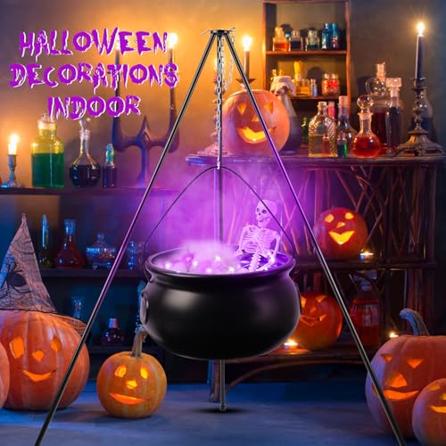 Large Witch Cauldron with Tripod Purple Lights Cotton 40CM Skull Candy Bucket M7986