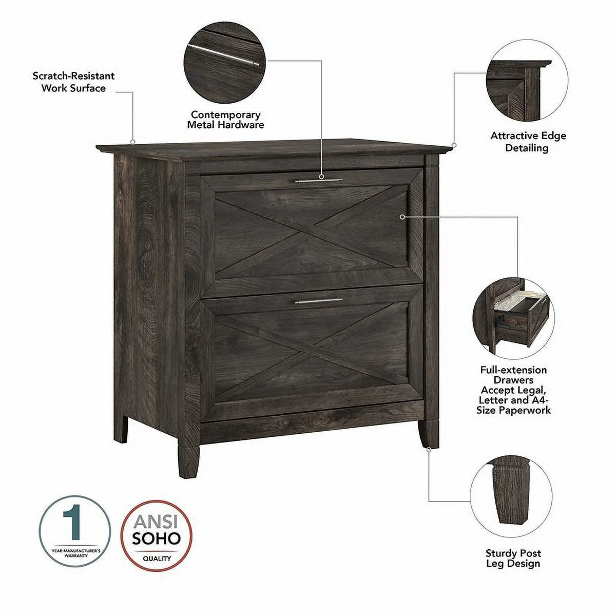 Gray 2 Drawer Wood File Cabinet H88242