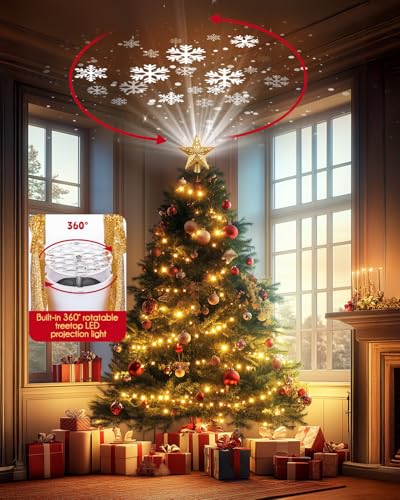 Star Tree Topper with Built-in Led Snowflake Projector Lights Z714