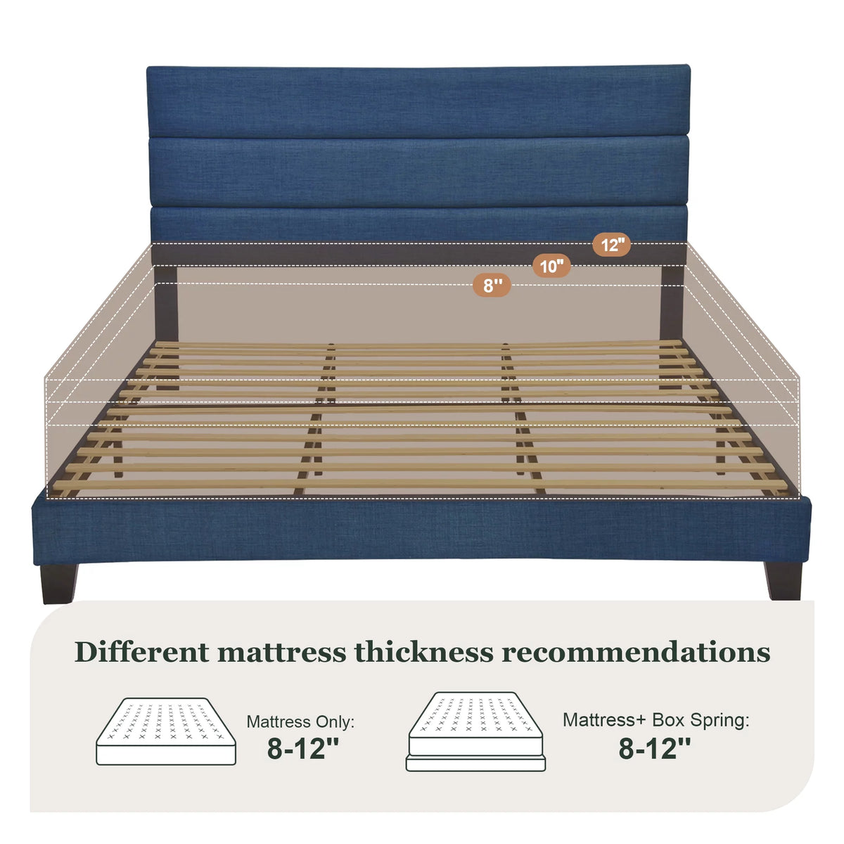 King Size Navy Blue Fabric Upholstered Platform Bed Frame with Headboard Z822