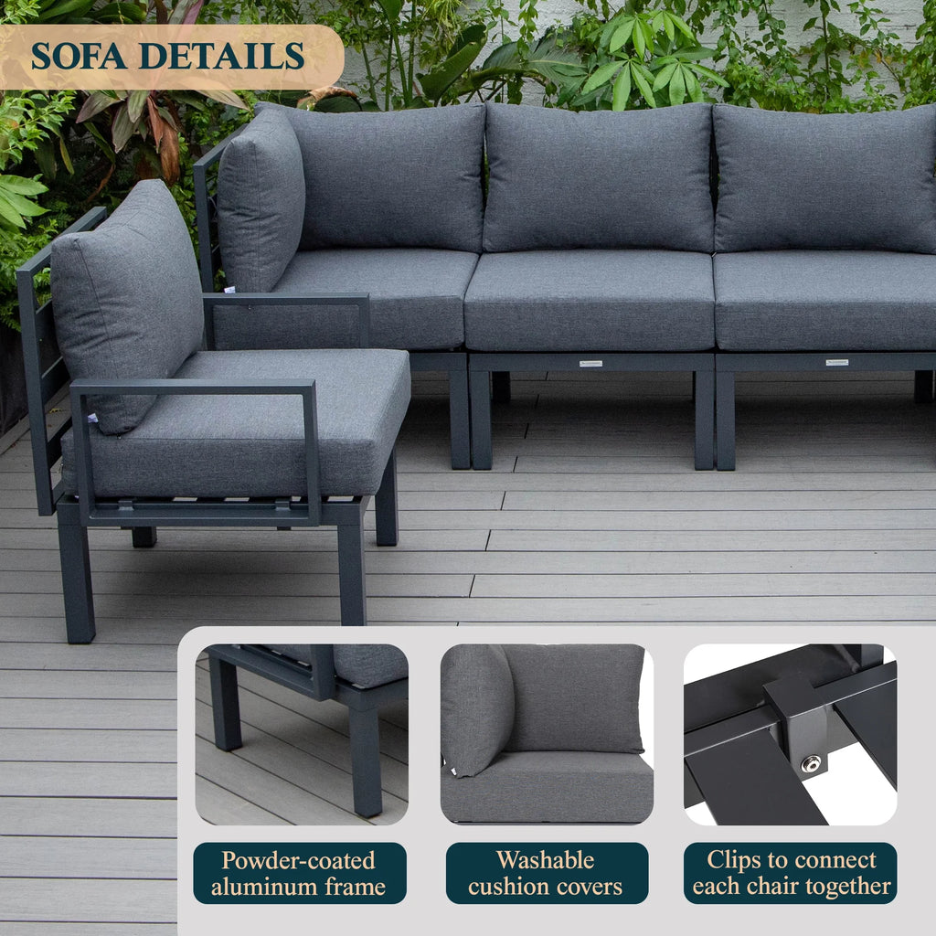 6-Piece Black Aluminum Patio Sectional Set with Removable Cushions K19169