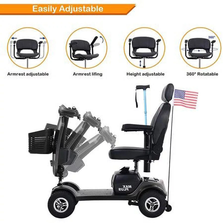 4 Wheels Mobility Scooter Grey LED Lights USB Port X9242