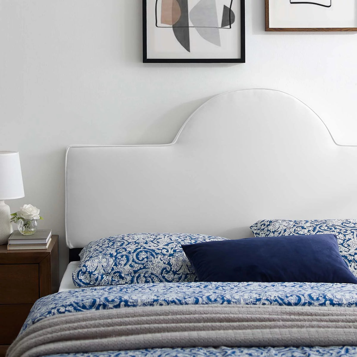 King/California King White Velvet Headboard O494