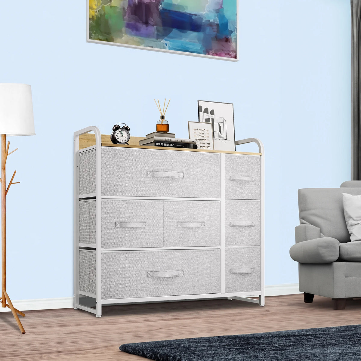 Light Gray 7 Drawer Fabric Dresser C165