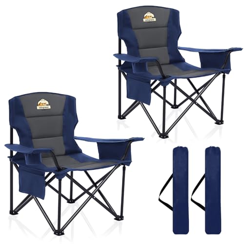 Oversized 2 Pack Heavy Duty Folding Camp Chair with Carry Bag, Cooler, Cup Holder Black M8645