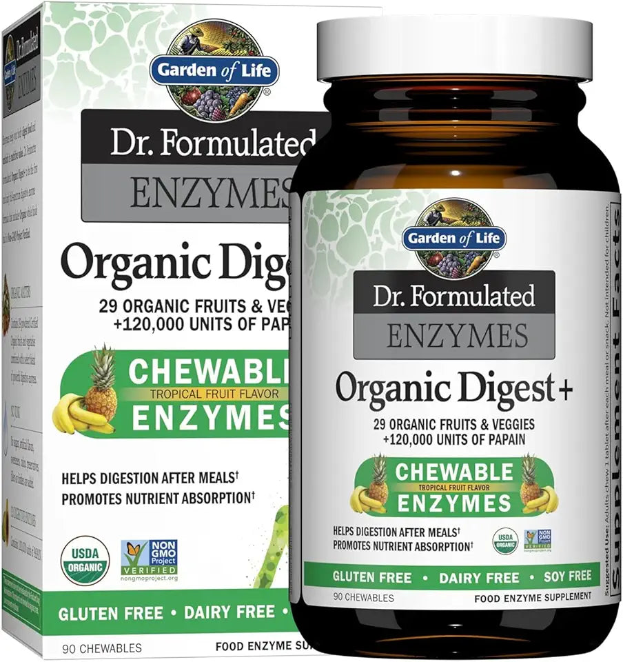 Organic Digestive Enzymes with Papain, Bromelain, Lipase, 90 Chewables M84125