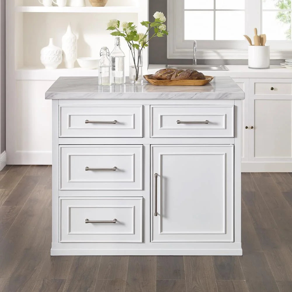 White MDF Wood Kitchen Island K8463
