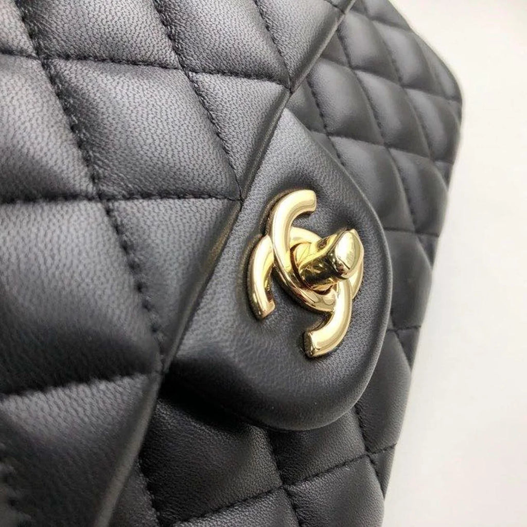 Black Handbag with Gold Toned Hardware J624317