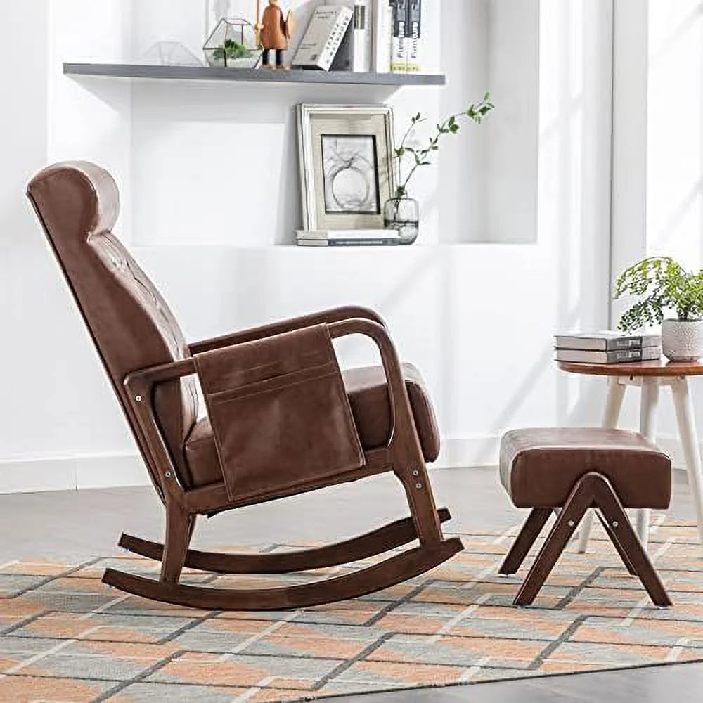 Mid-Century Upholstered Glider Rocker with Ottoman S18926