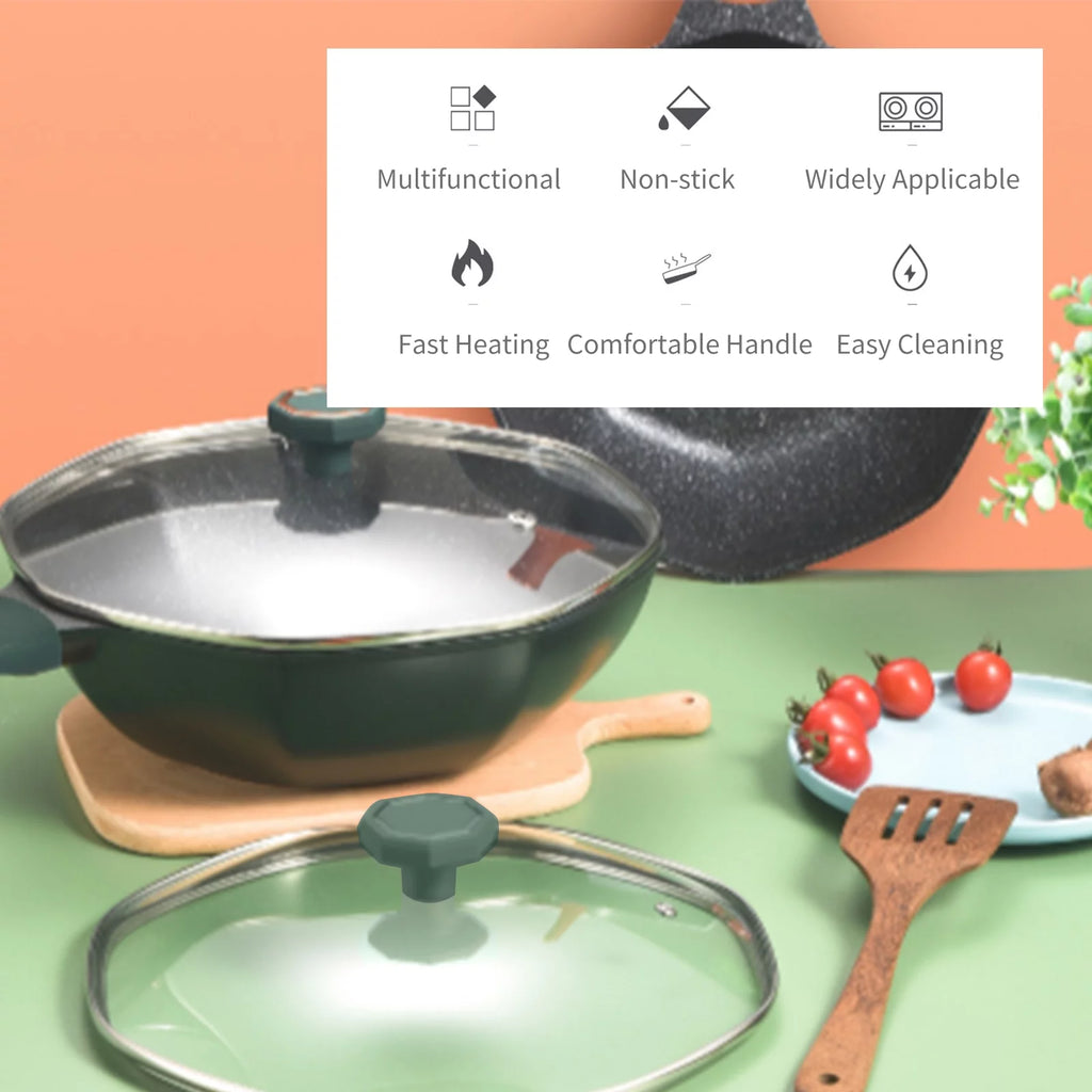 Non-stick Maifan Stone Octagonal Wok with Lid I571086