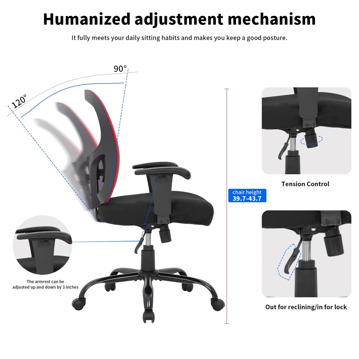 Big and Tall 400lbs Mesh Ergonomic Office Chair with Massage, Red V57146