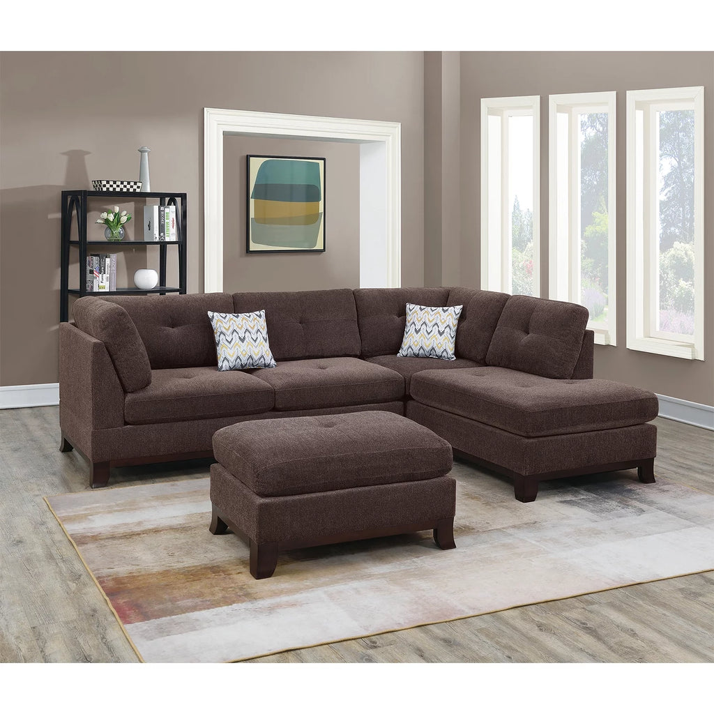 Dark Coffee Chenille Reversible Sectional Sofa W9852