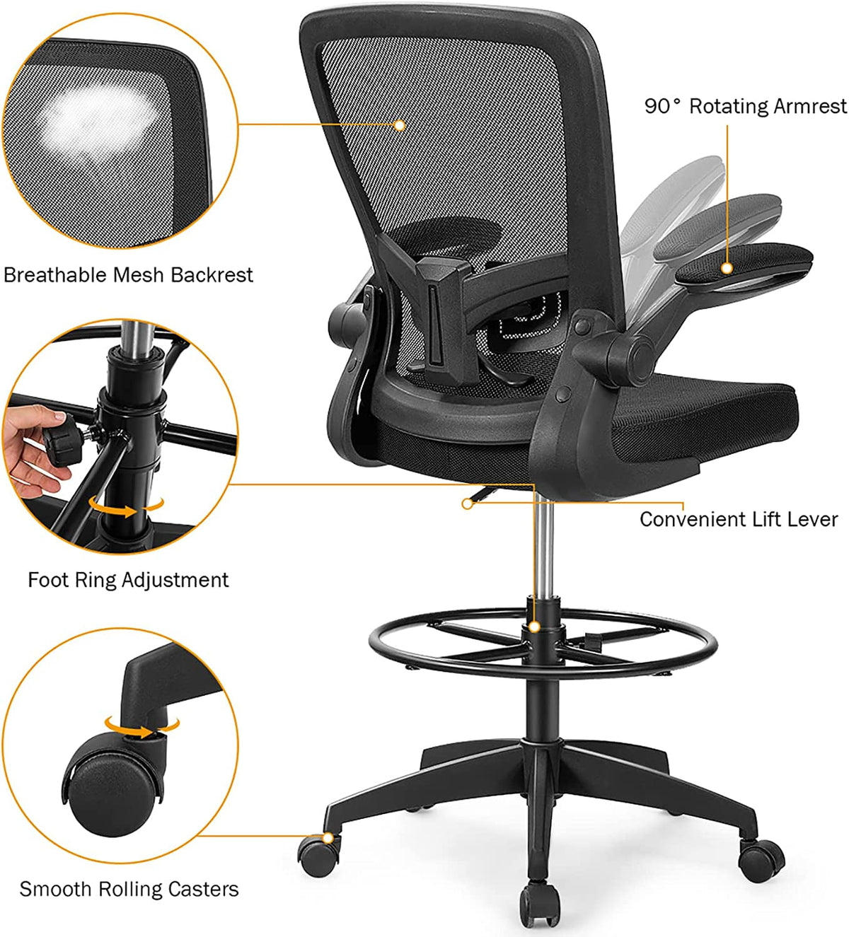Black Ergonomic Tall Office Chair with Footrest Q595