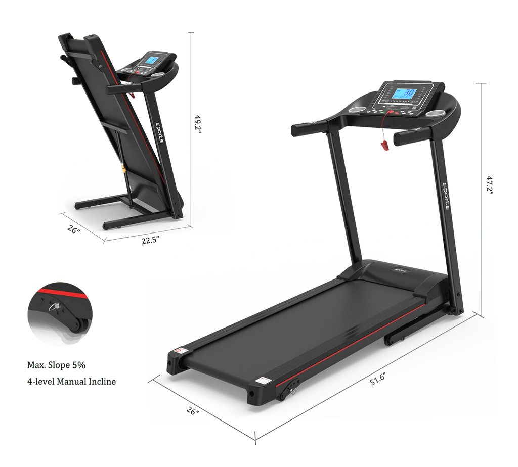 Foldable Treadmill 5 LCD Screen 250 lb Capacity with Bluetooth Z5209