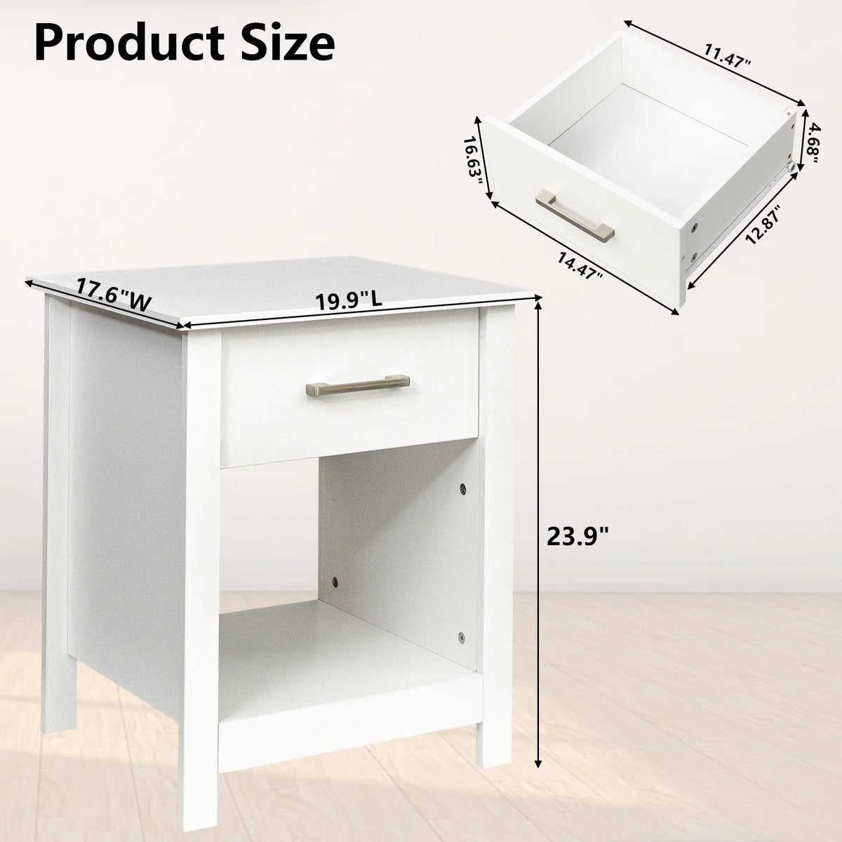 White Wooden Nightstand with Drawer K138183
