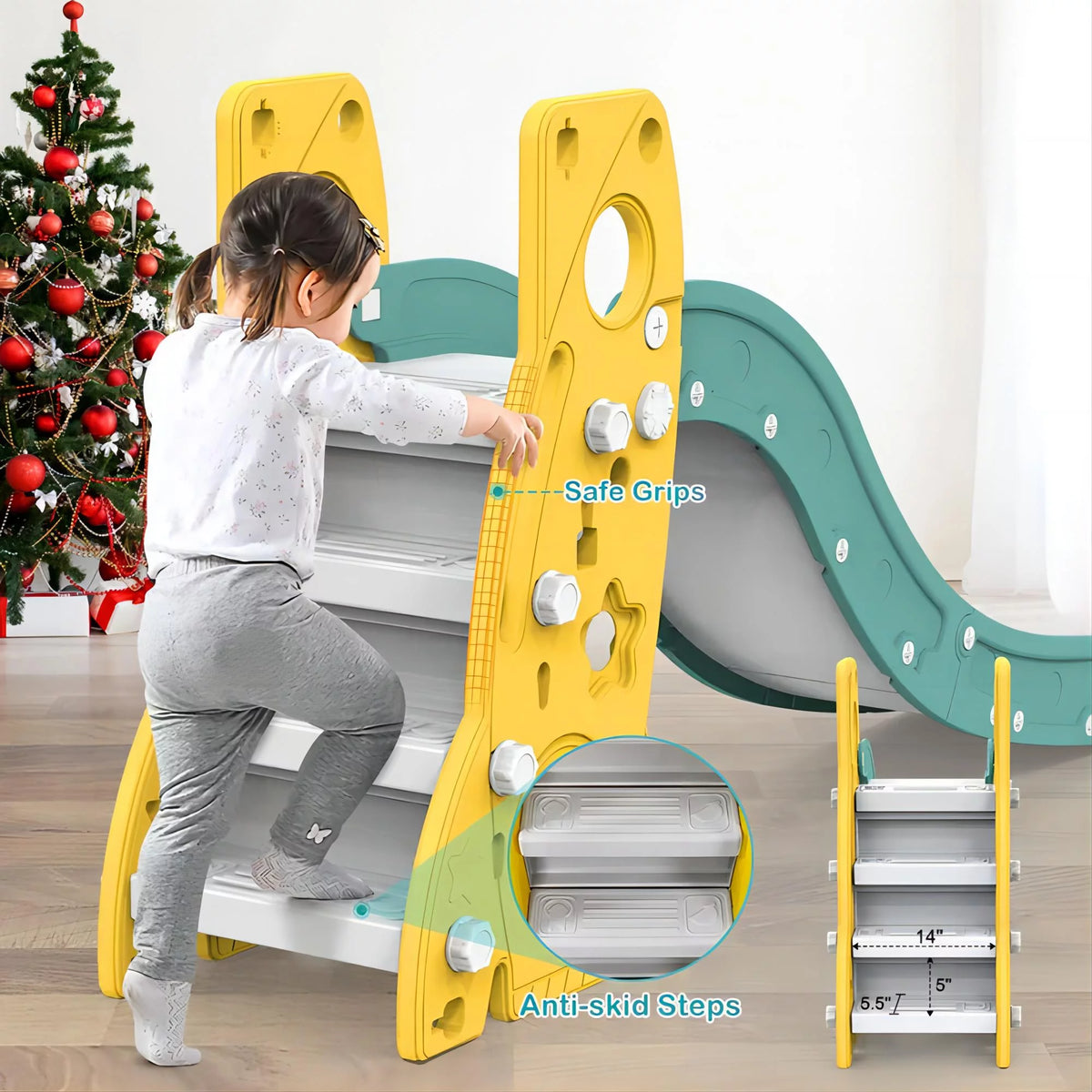 6 in 1 Toddler Slide and Swing Set with Basketball Hoop Y971