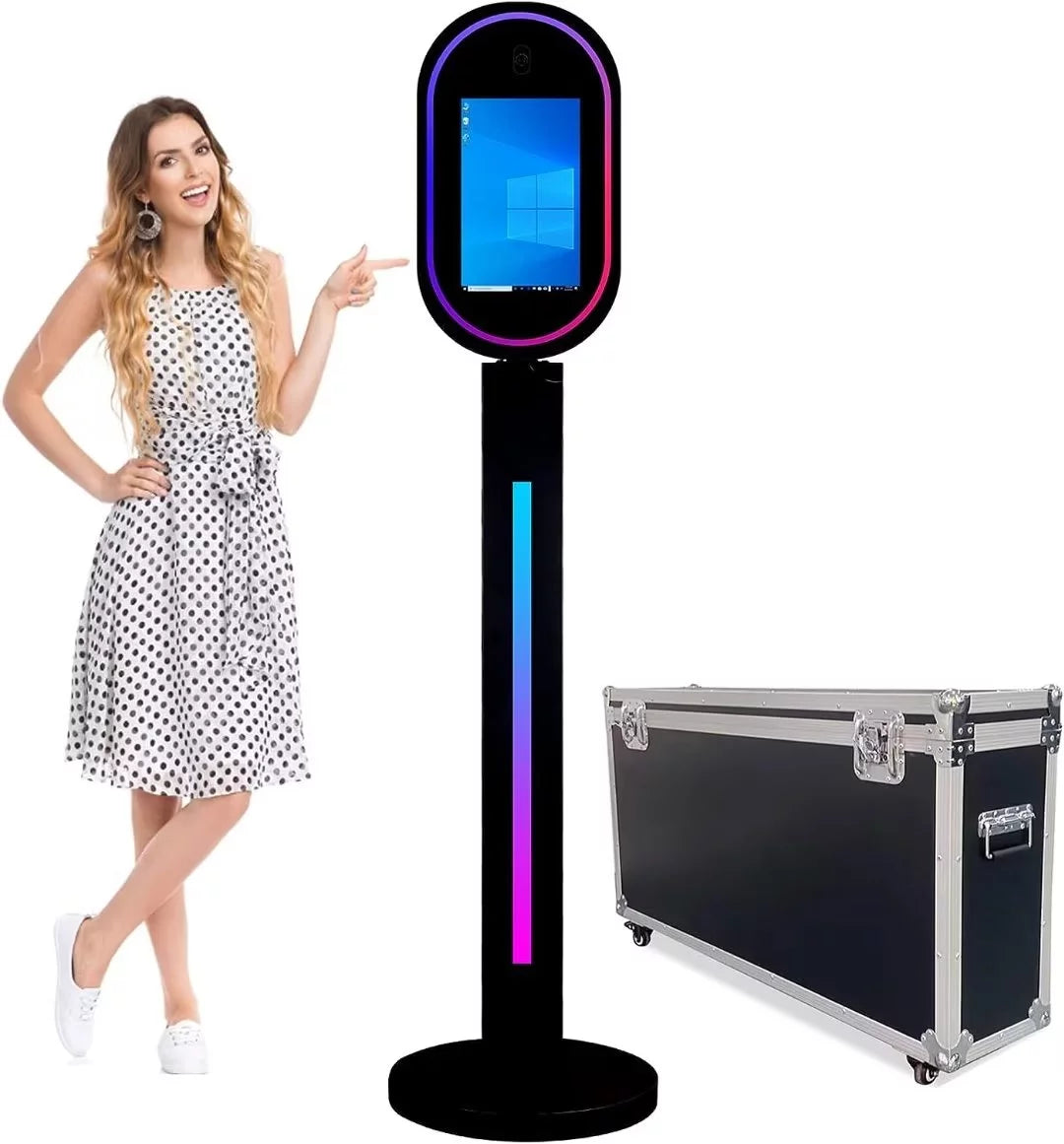 Black 13.3 In Portable Touch Mirror Photo Booth with Ring Light and Flight Case X447