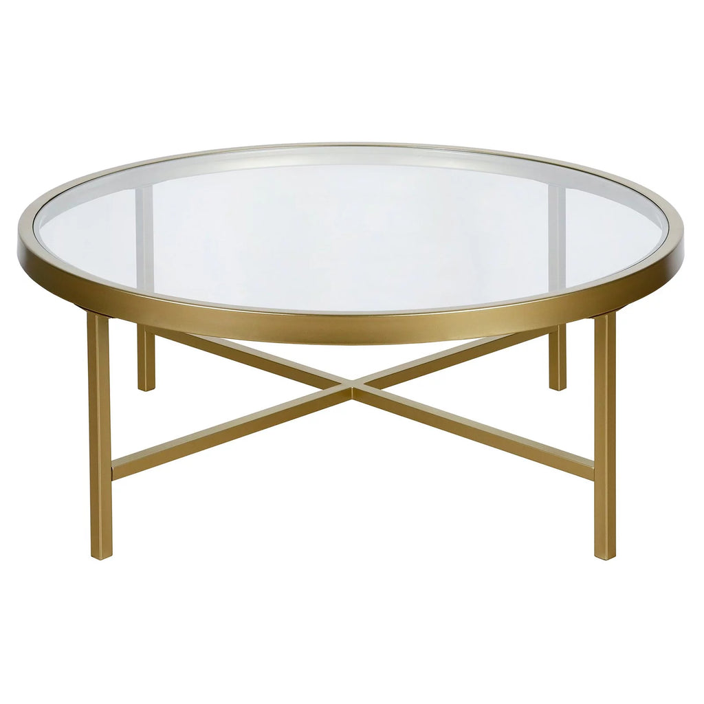 Round Metal Base Coffee Table in Brass and Gold E103193