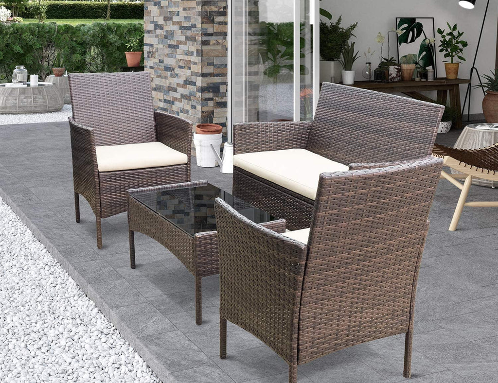 Black PE Rattan Wicker 4 Pieces Patio Table and Chairs Set with Cushion S159