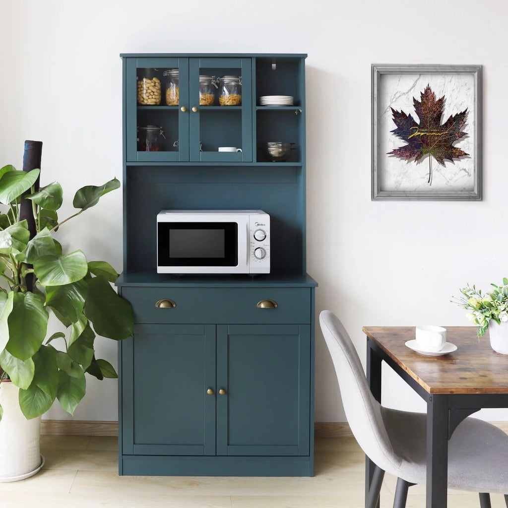 72'' Kitchen Pantry Cabinet with Microwave Stand Blue Q39465