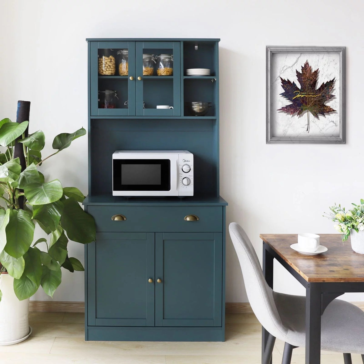 72'' Kitchen Pantry Cabinet with Microwave Stand Blue Q39465