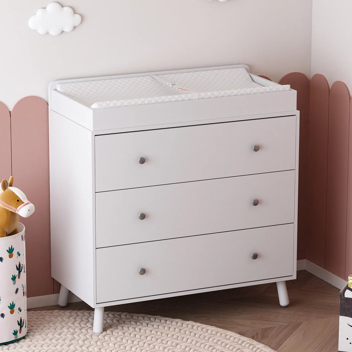 White 3 Drawer Baby Changing Table with Pad Q9833