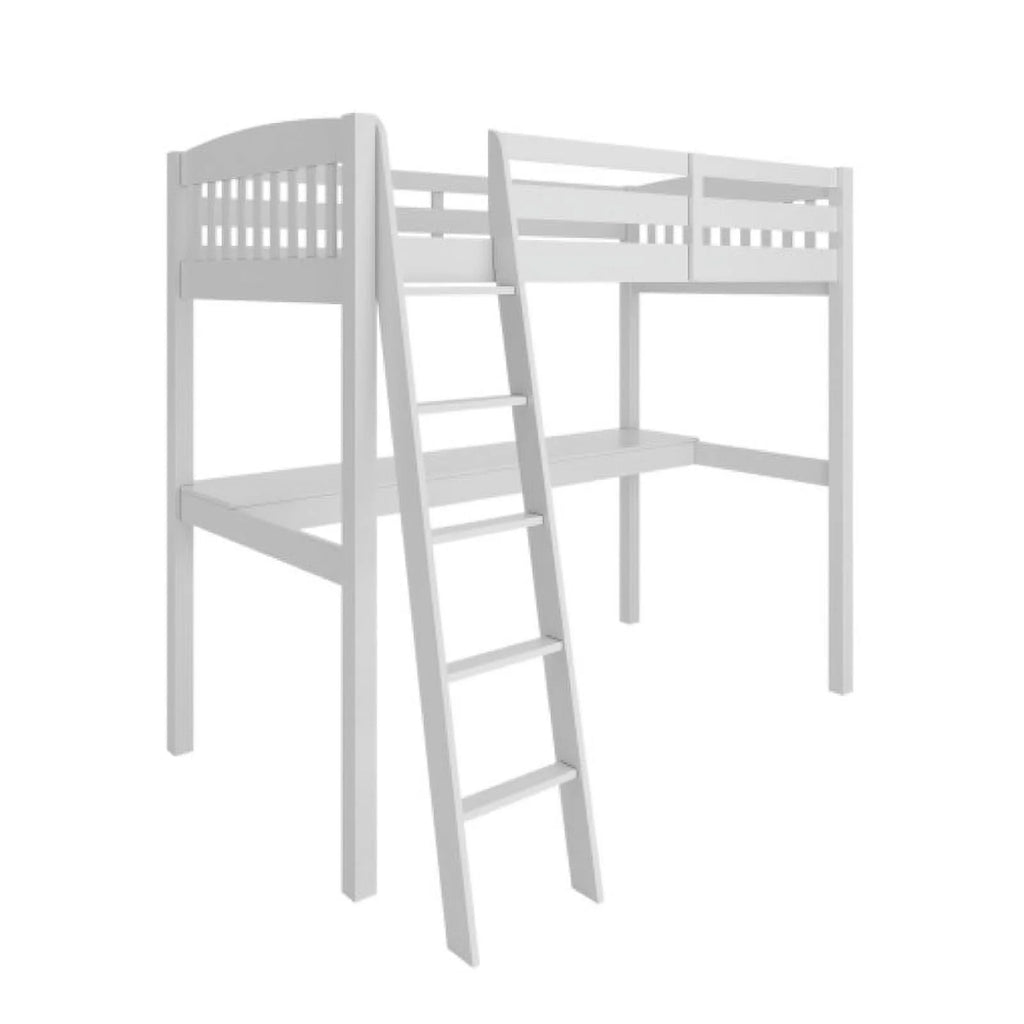 White Solid Wood Loft Bunk Bed with Desk J28383
