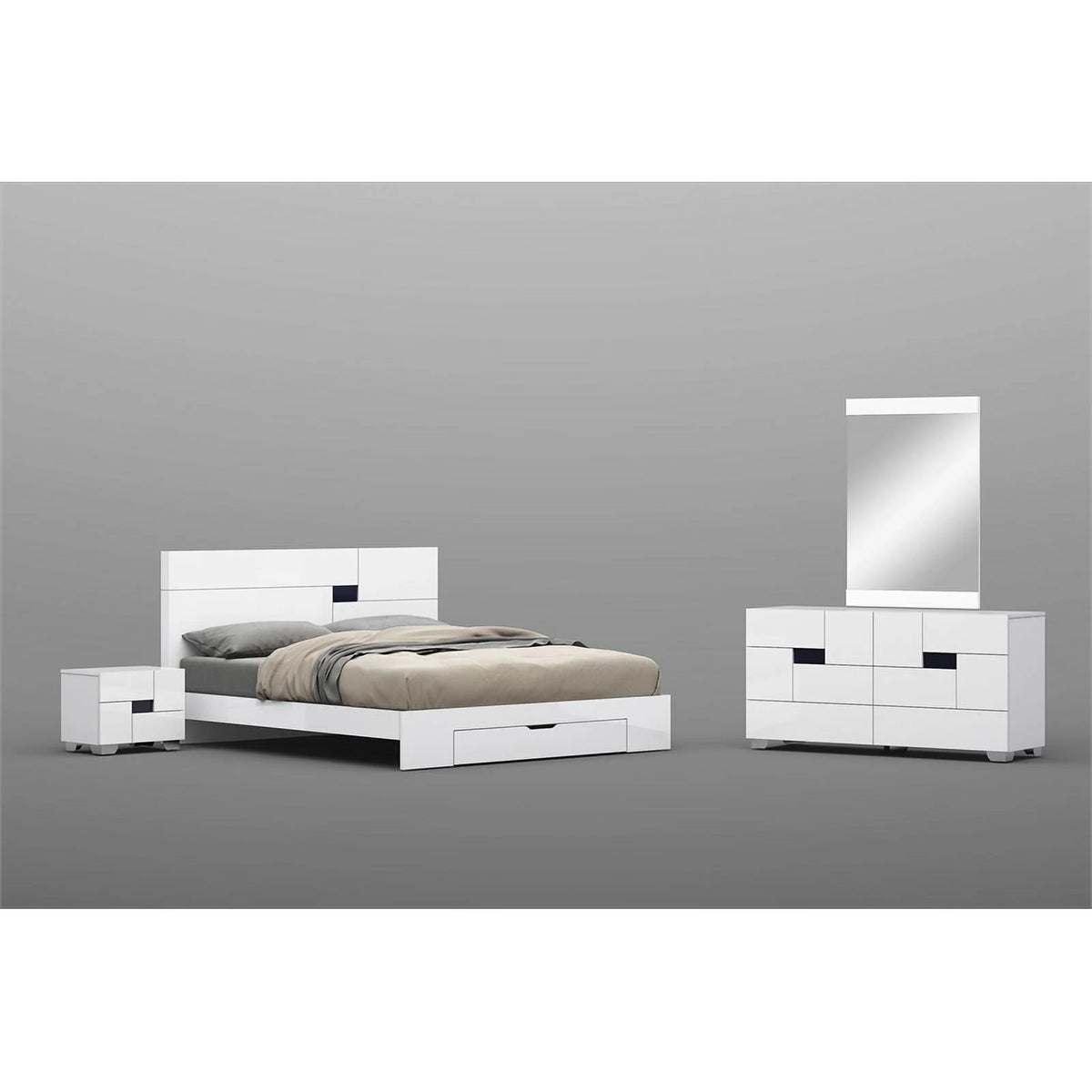 4-Piece White Wood Queen Bedroom Set H94460