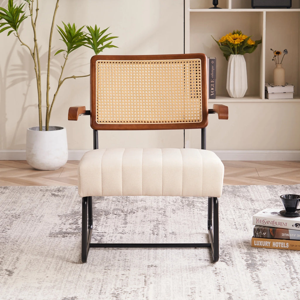 Upholstered Accent Chair with Cane Backrest and Metal Frame U378