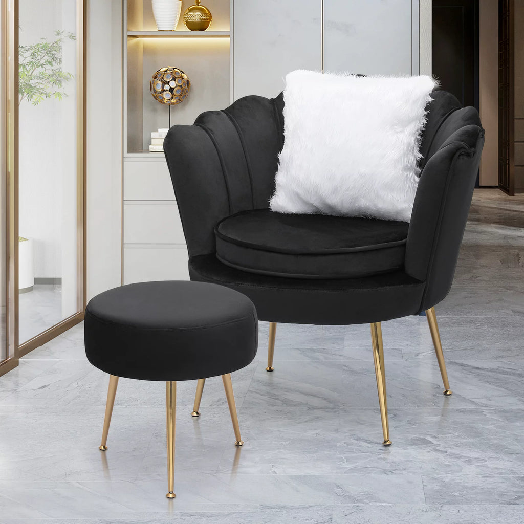 Black Velvet Tufted Accent Chair with Ottoman and Cushion V320589