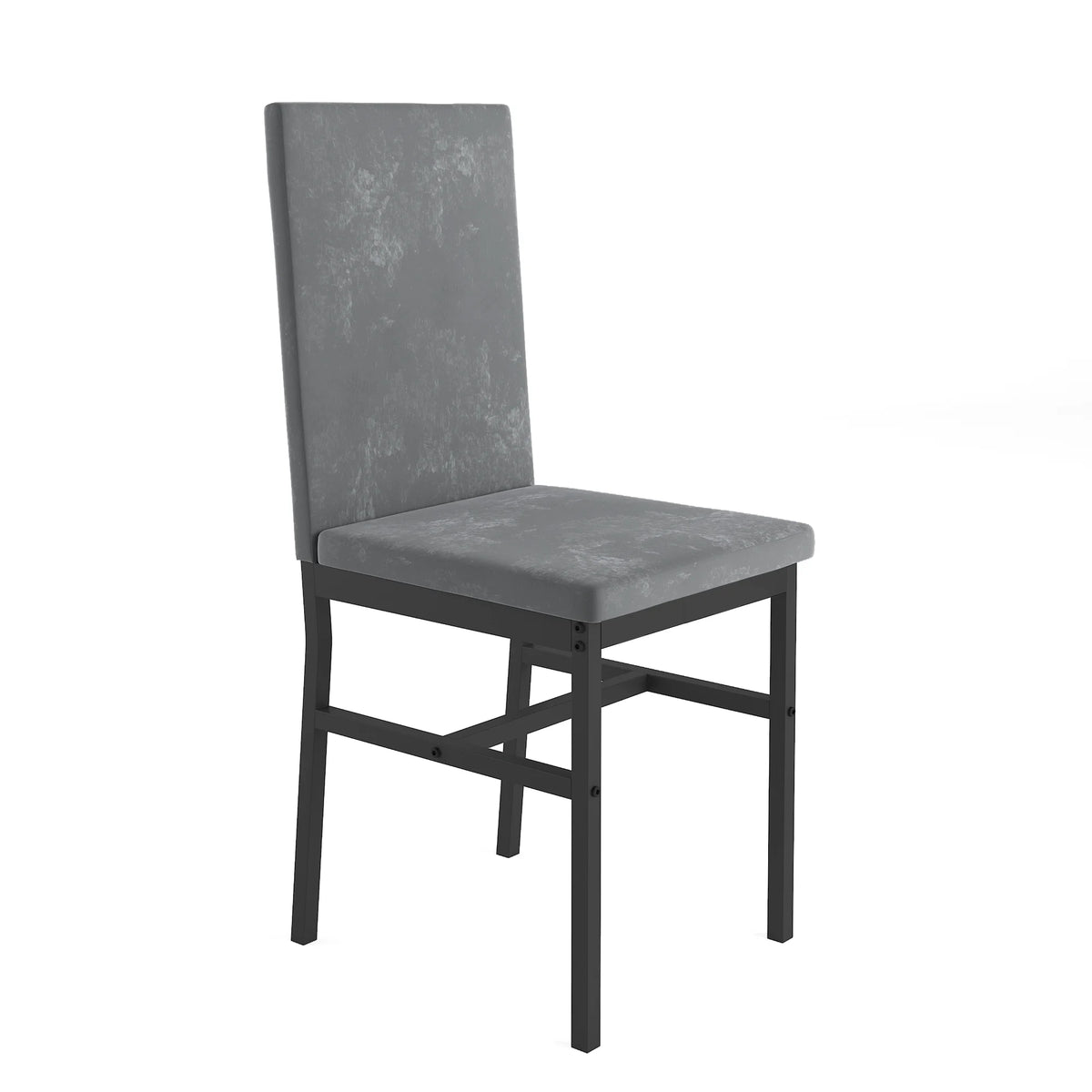 5-Piece White Marble Top Dining Table and 4 Gray Velvet Chairs G671819