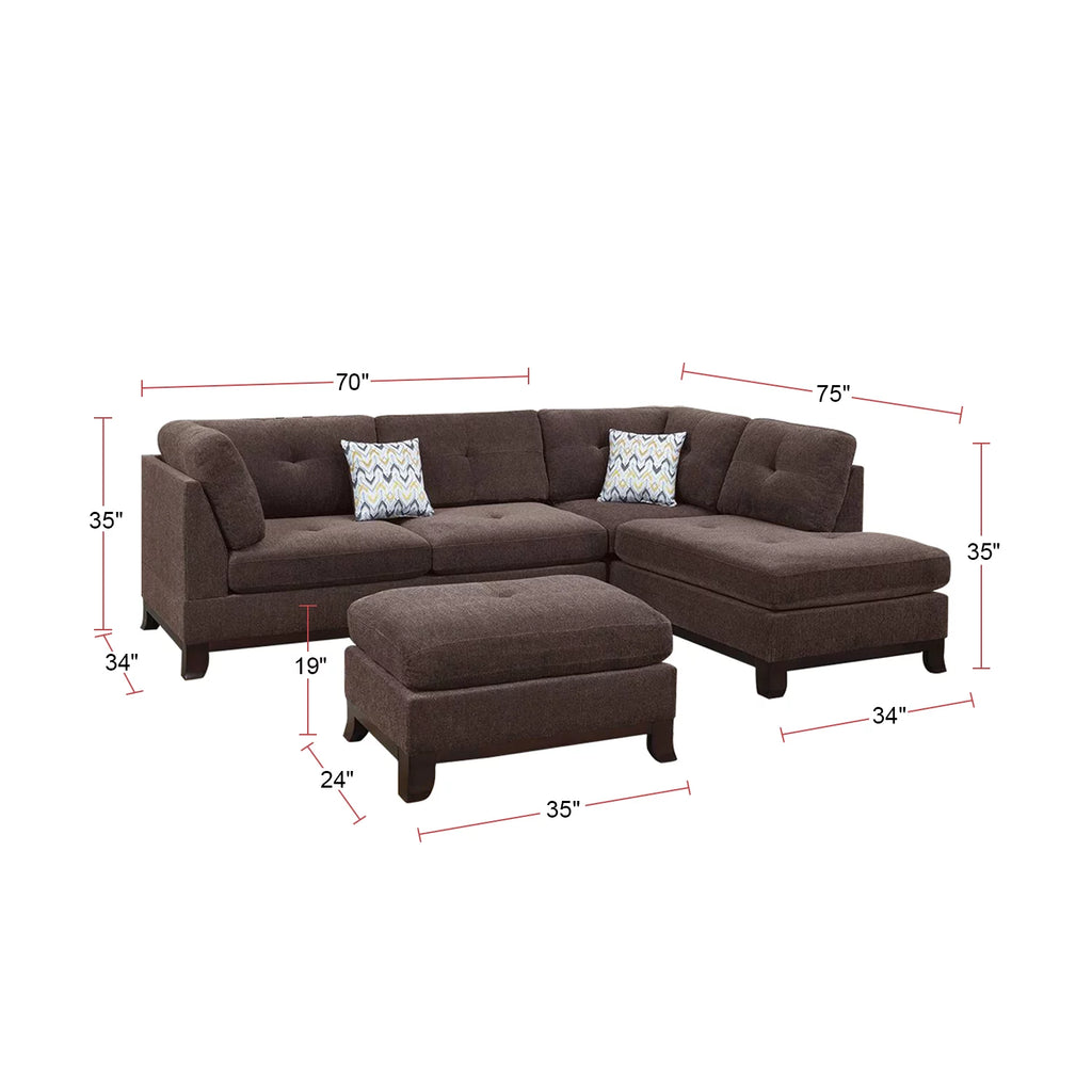 Dark Coffee Chenille Reversible Sectional Sofa W9852