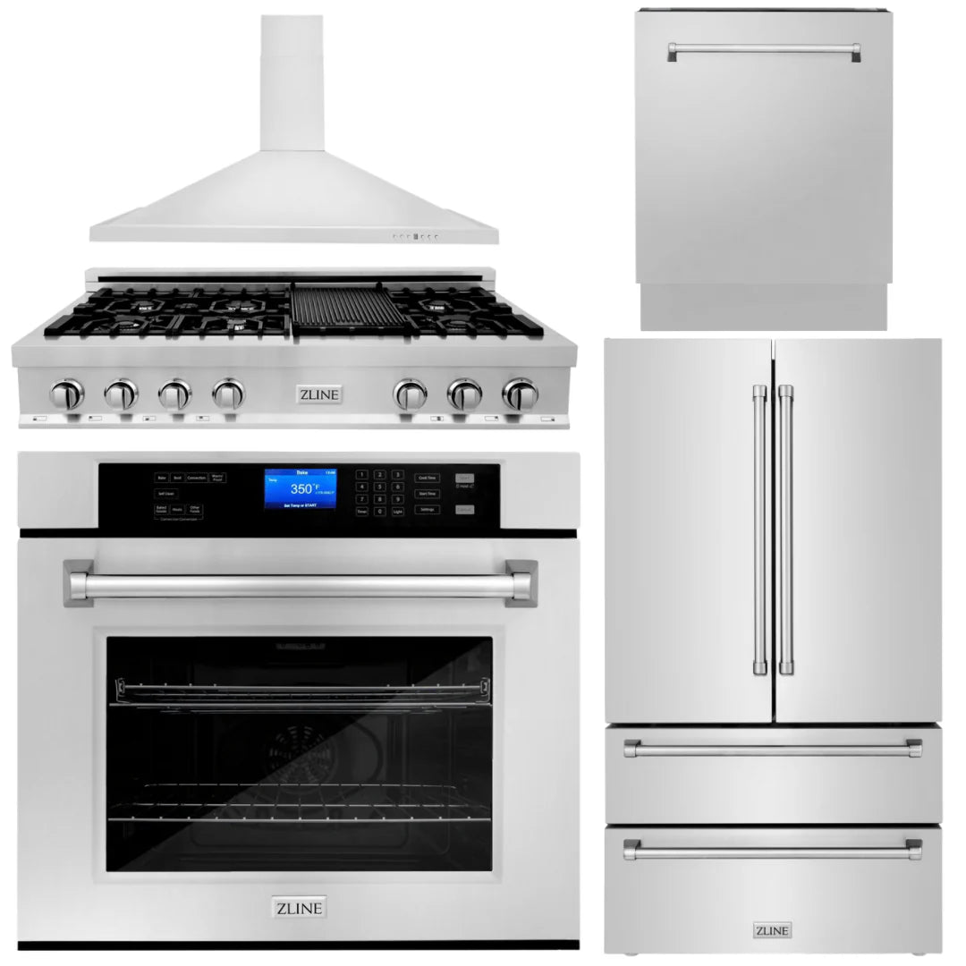 5-Piece Stainless Steel Appliance Package with Gas Rangetop, Range Hood, Refrigerator, Dishwasher and Wall Oven P230