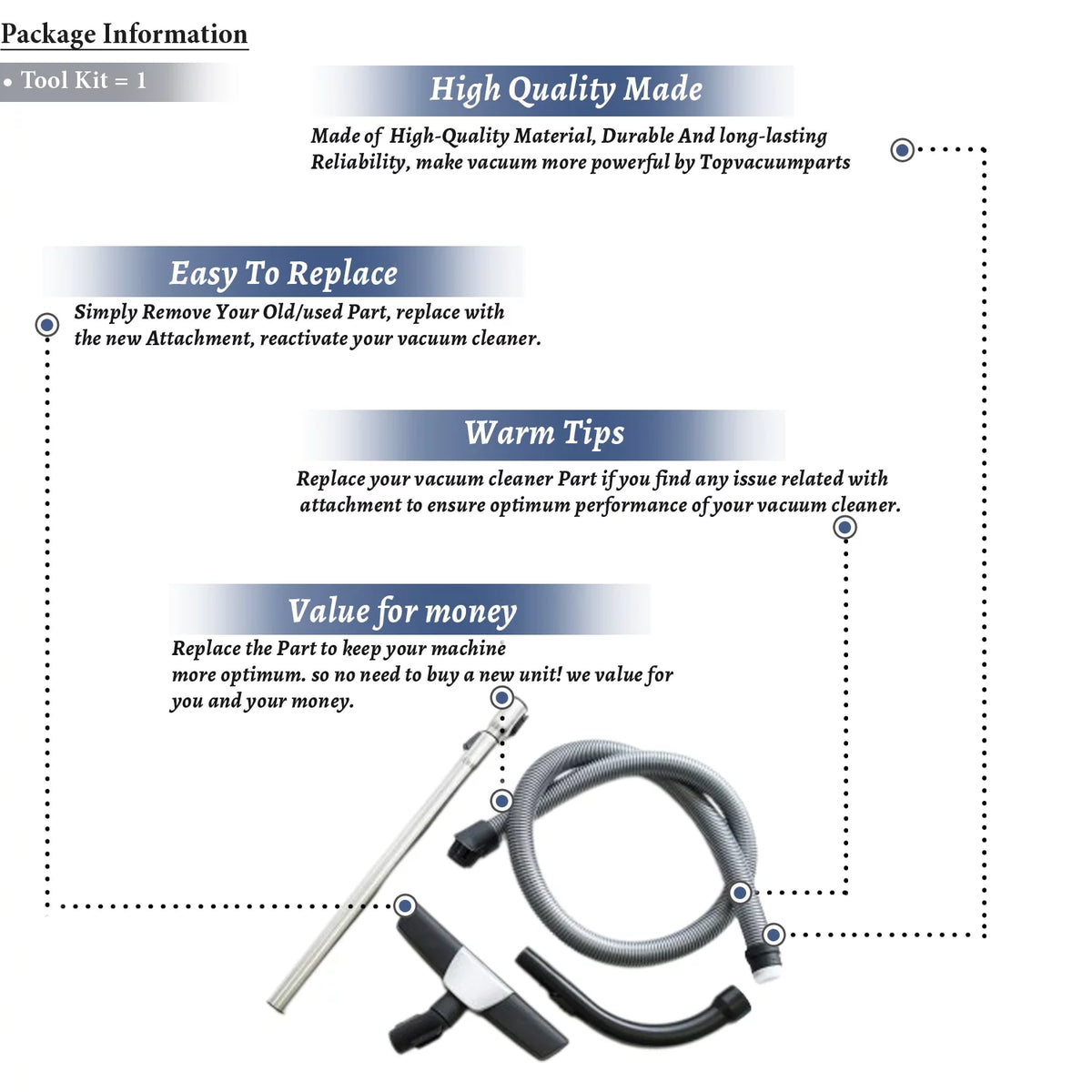 Extension Hose, Curved Bent End, Telescopic Wand and Floor Brush Attachment Kit (4 PCS) Z2898