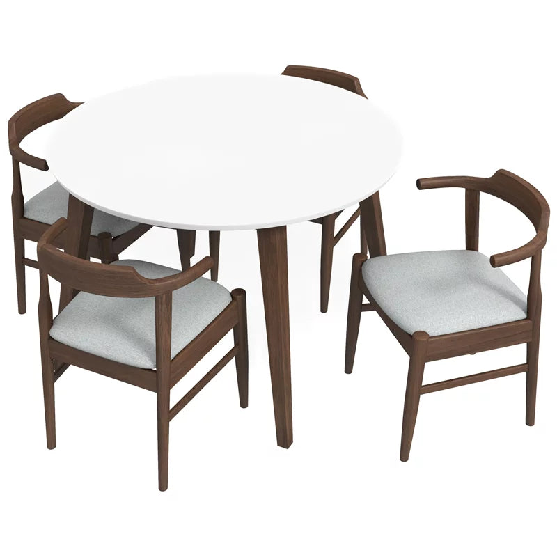 White Solid Wood Dining Table and Chairs for 4 R75844